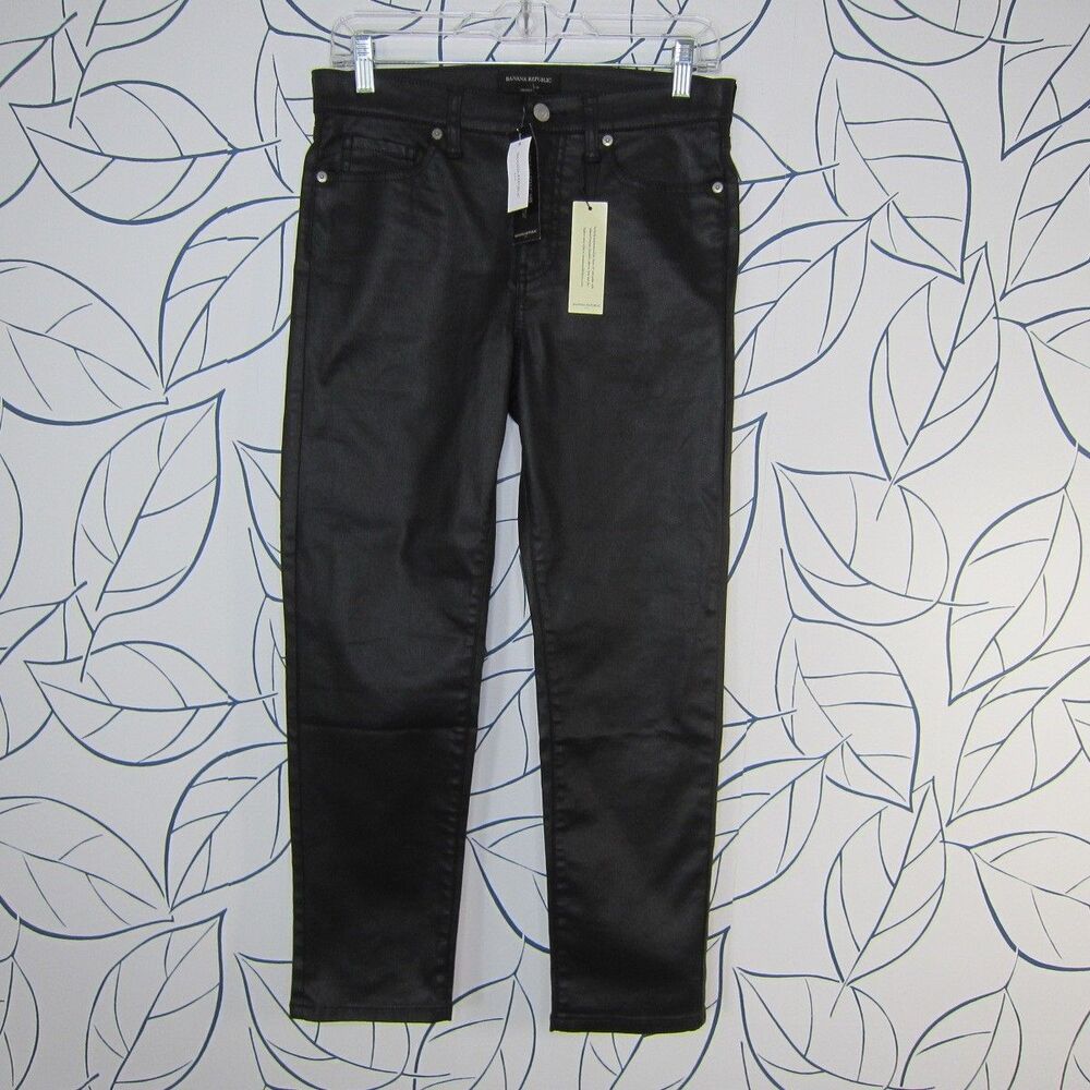 Banana Republic High Rise Skinny Coated Black Ankle Jeans Size 28, 6 Petite New!